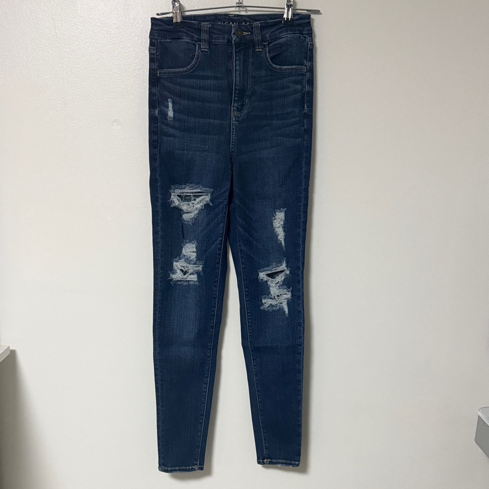 American Eagle Outfitters Dark Blue Ripped Skinny Jeans